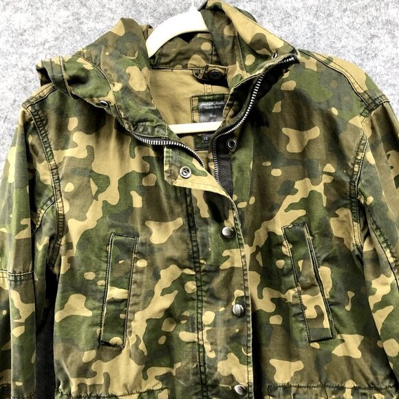 GAP Camo Utility Jacket Womens XS Drawstring Waist Outdoors Canvas Mid Length - Picture 3 of 9